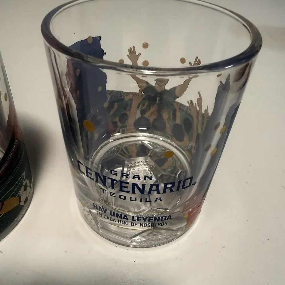 Set Of 2 Gran Centenario Tequila Collectible Glasses Futball Soccer Mexico
